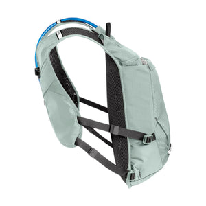 Side profile of the Silver Mist Chase Adventure 8 vest showing the slim fit and drink tube