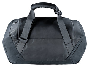 Deuter Duffel 35 in Black, back side showing the adjustable carrying straps