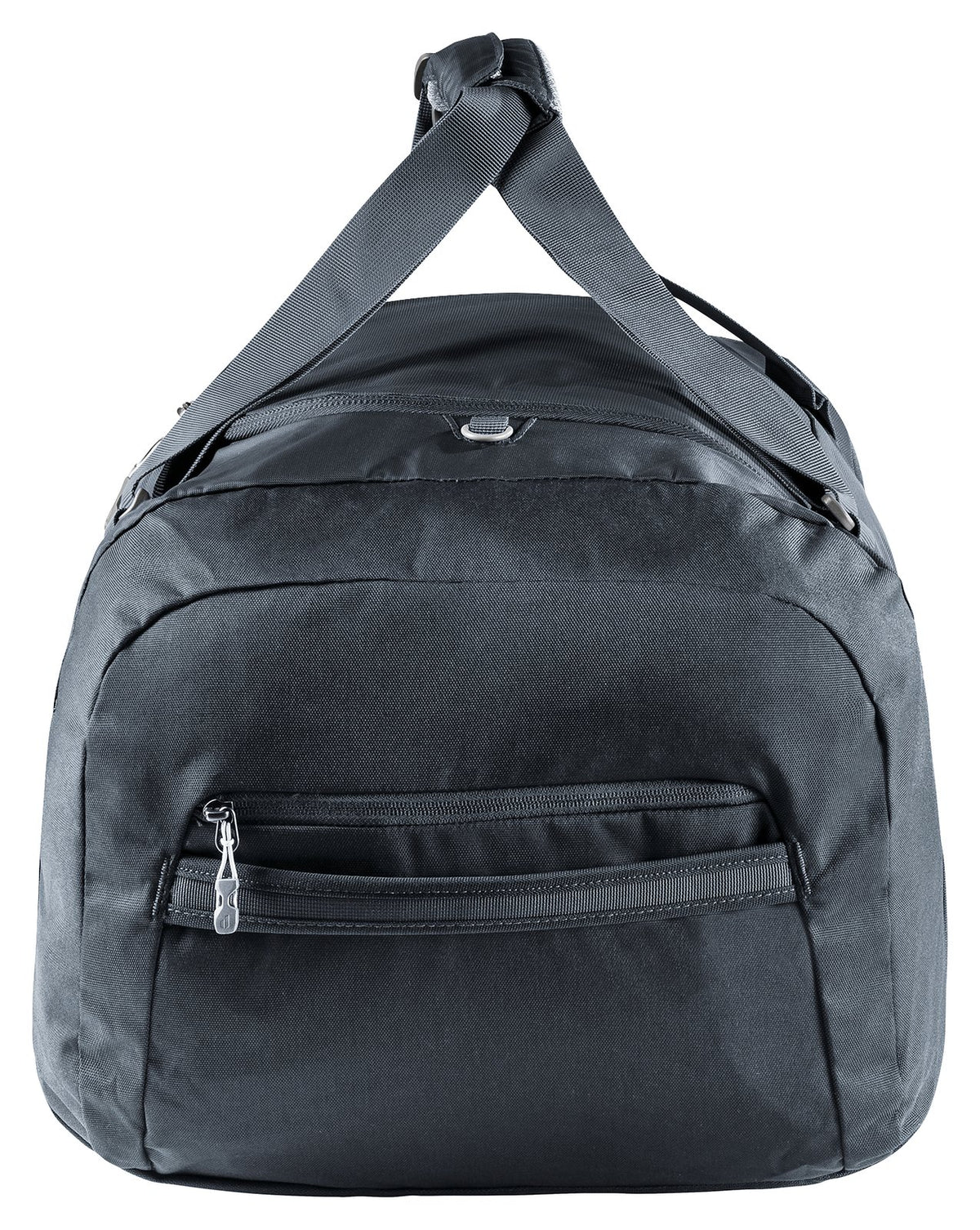 End view of the Deuter Duffel 70 in Black showing the zipped side pocket