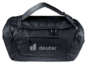 Deuter Duffel Pro 60 in Black, front view with straps stowed and top handle