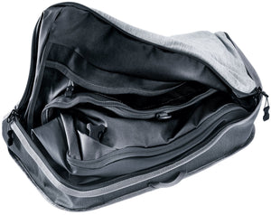 Inside the lid of the Deuter Duffel Pro 60 showing the arched zip and mesh pocket