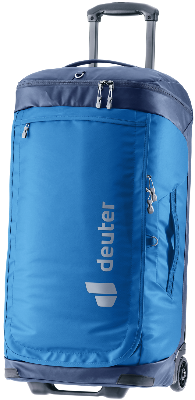 Deuter Duffel Pro Movo 60 wheeled duffel in Neptune Nightblue with handle extended