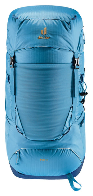 Deuter Fox 40 in Wave Nightblue, straight-on front view with lid and front pocket