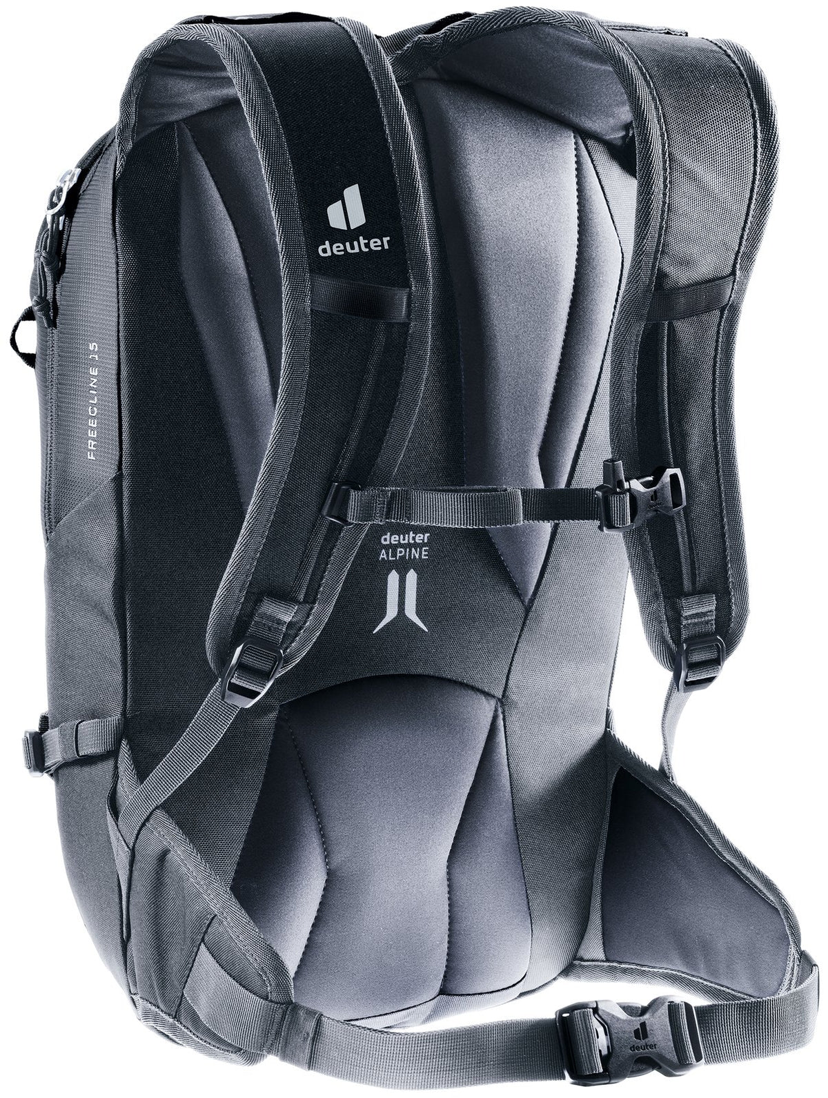 Deuter Freecline 15 rear three-quarter view of the shoulder straps and sternum strap