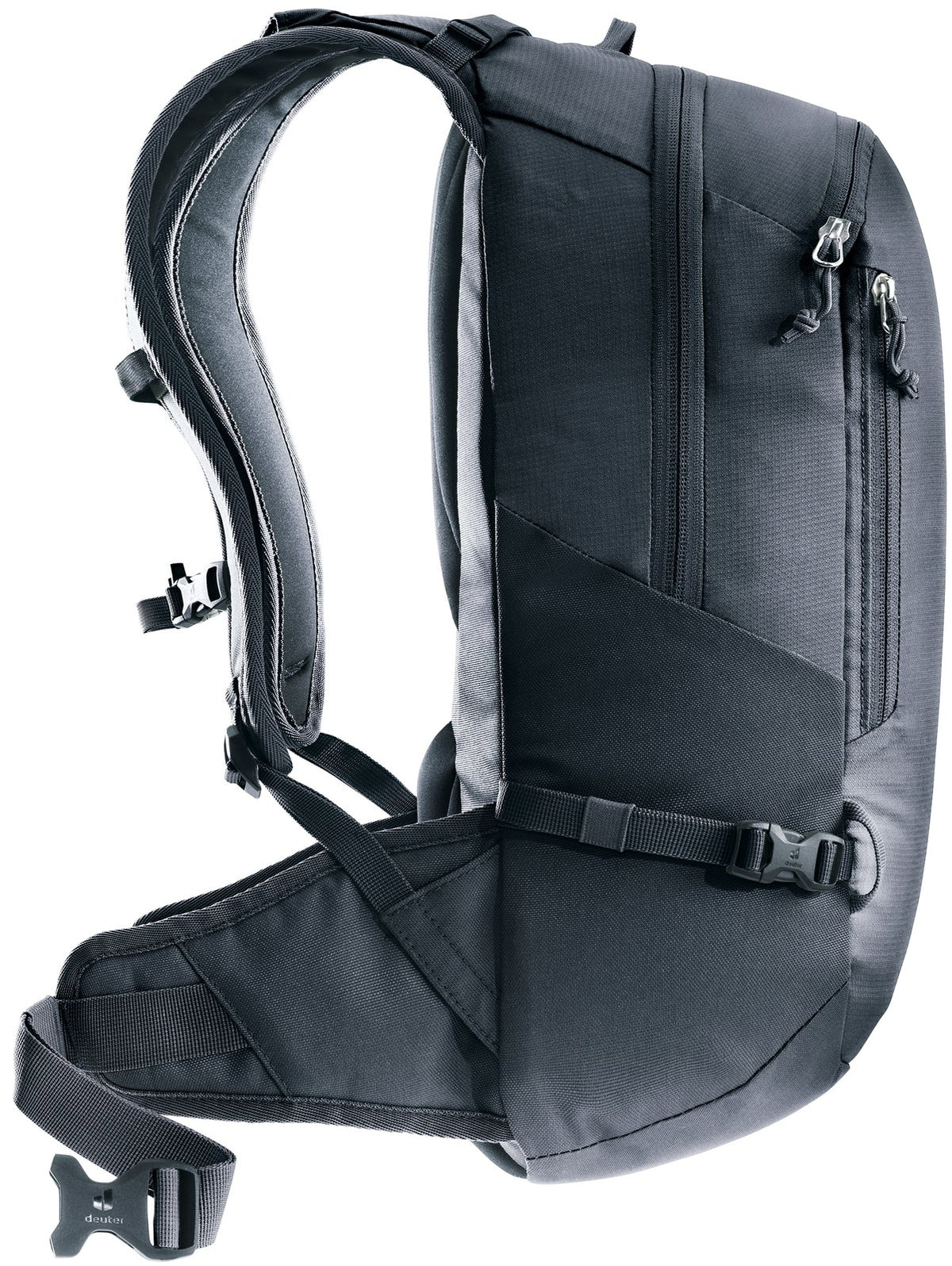 Side profile of the Deuter Freecline 15 with compression straps and hip fin