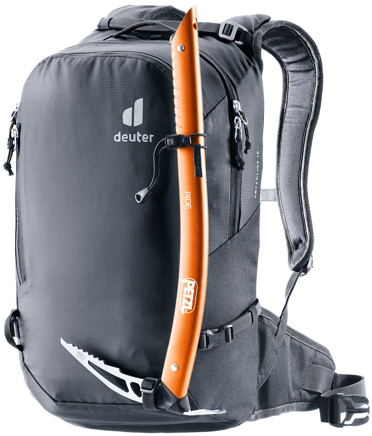 Deuter Freecline 15 carrying an ice axe on the front attachment