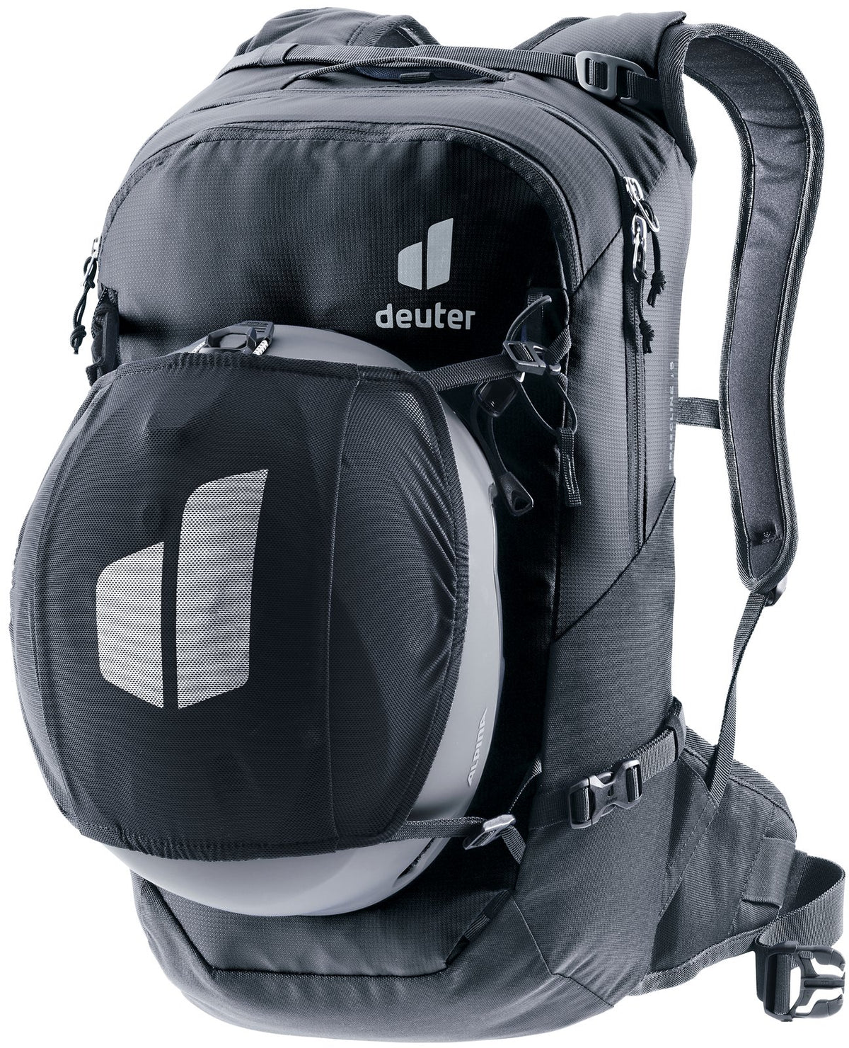Deuter Freecline 15 carrying a helmet in the stowable mesh helmet holder
