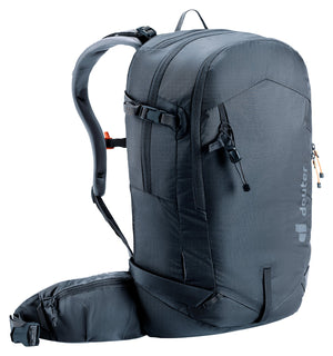 Deuter Freerider 22 SL in Black, side three-quarter view with the ski carry straps
