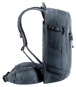Deuter Freerider 22 SL side profile showing the ski straps and hip fin