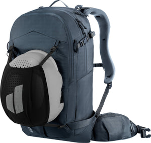 Deuter Freerider 24 carrying a ski helmet in its detachable mesh helmet holder