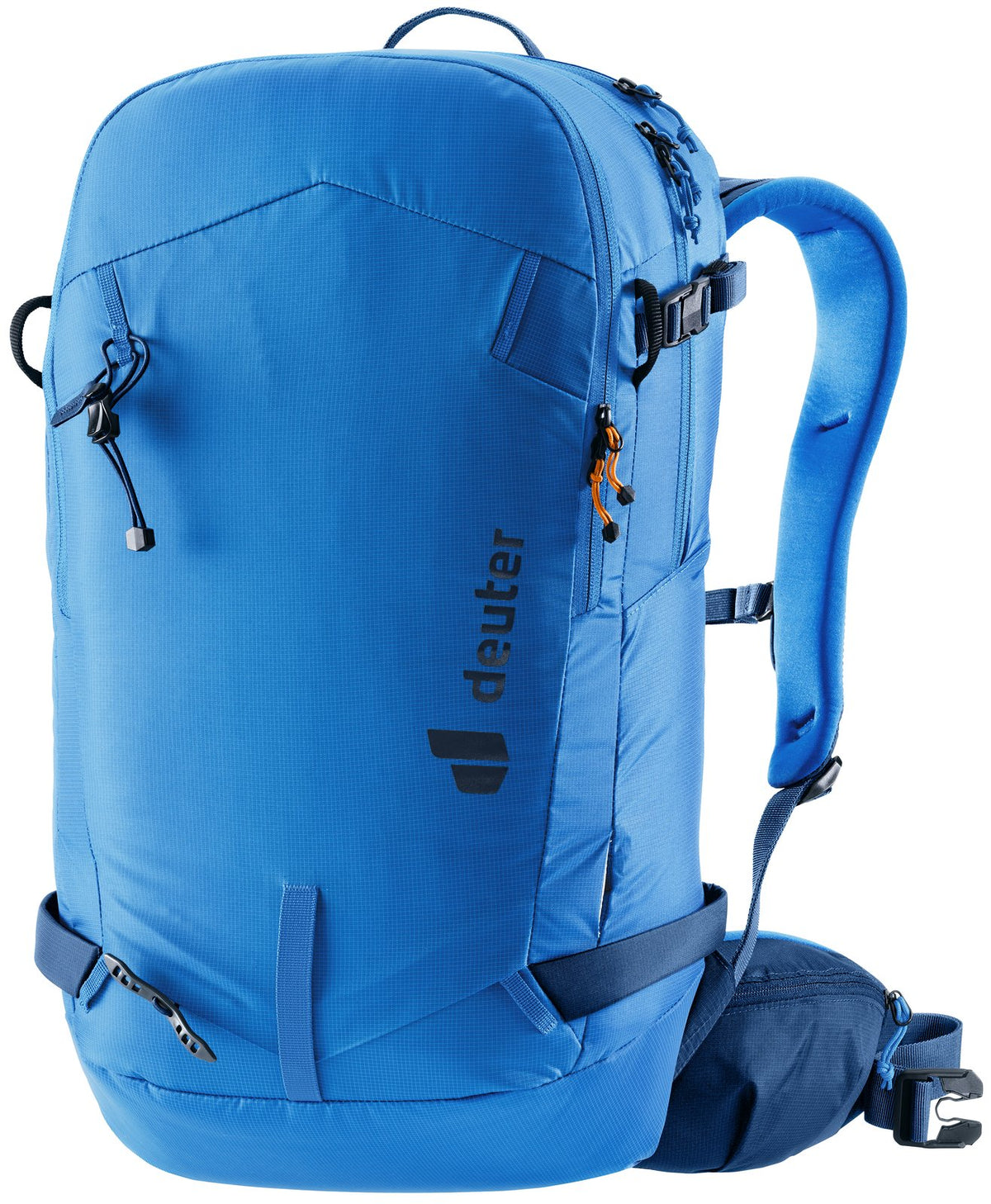 Deuter Freerider 24 in Neptune Nightblue, bright blue ski pack with navy hip fins