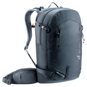 Deuter Freerider 30 in Black, front three-quarter view of the side and hip fin