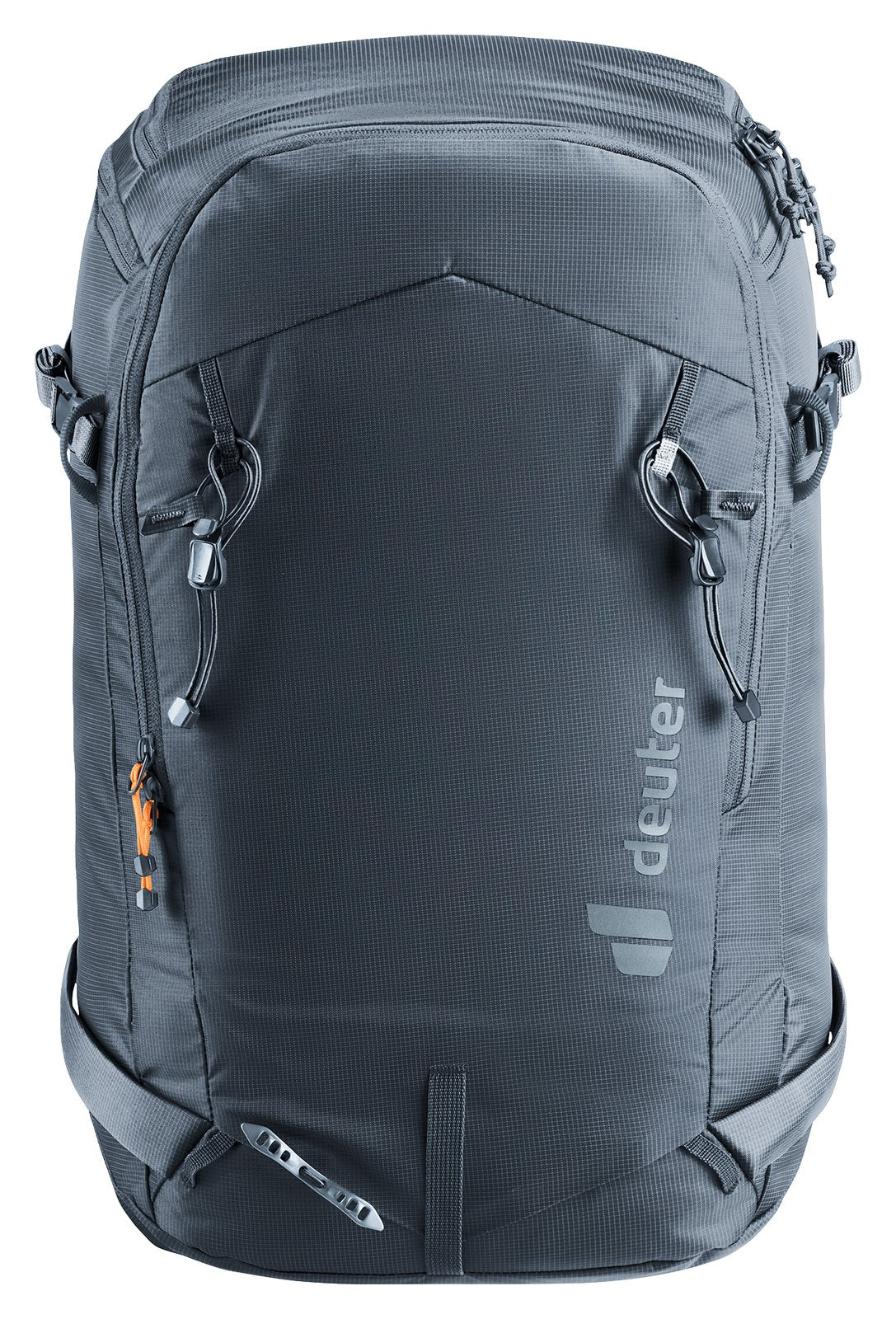 Deuter Freerider Pro 30+10 SL in Black, straight-on front view with the avalanche pocket zip