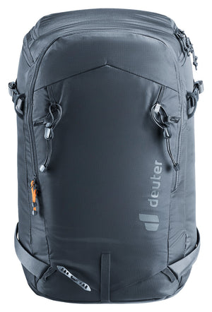 Deuter Freerider Pro 30+10 SL in Black, straight-on front view with the avalanche pocket zip