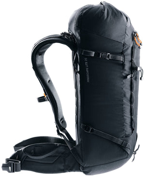 Side profile of the Deuter Freescape Lite 26 with compression straps and hip fin