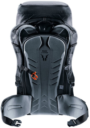 Back of the Deuter Freescape Tour 30 SL showing the LiteSnow back panel and hip fins