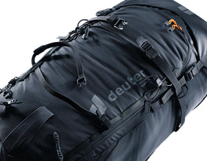 Close-up of the Deuter Freescape Tour 30 SL lid, straps and front pocket zip