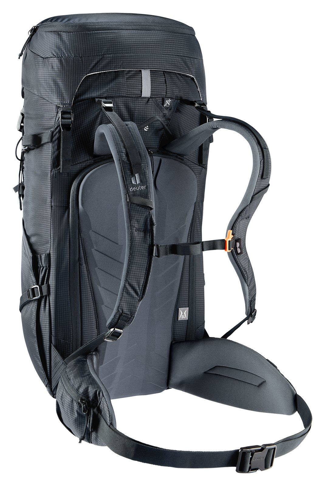 Deuter Freescape Tour 38 SL rear three-quarter view of the harness and stabiliser straps