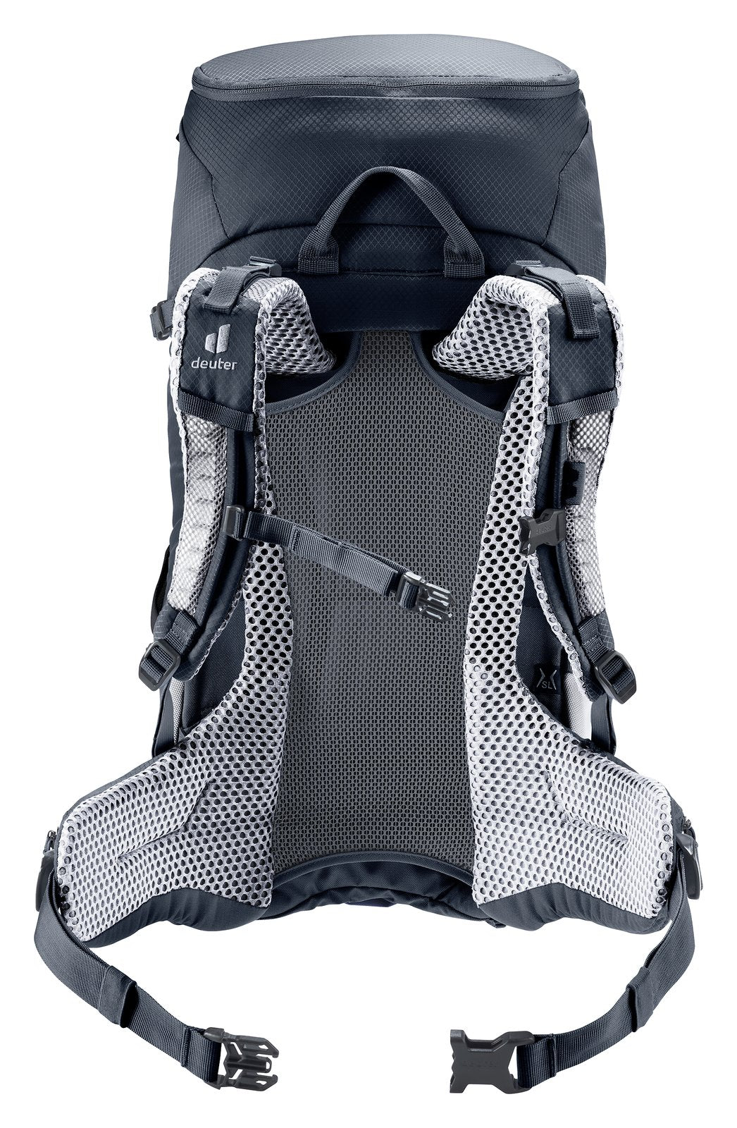 Back of the Deuter Futura 24 SL showing the Aircomfort mesh panel and hip fins