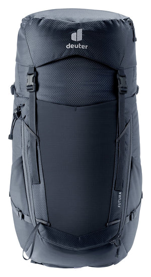 Deuter Futura 24 SL in Black, straight-on front view with the U-shaped front zip