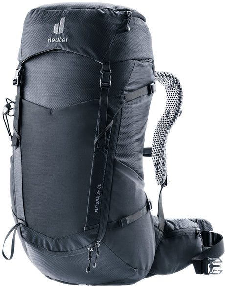 Deuter Futura 24 SL women's hiking backpack in Black, front three-quarter view