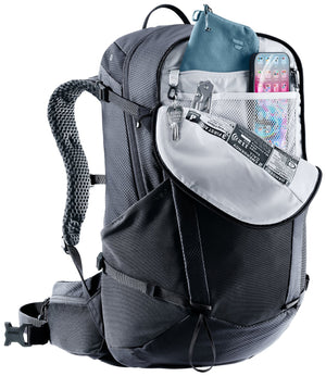 Deuter Futura 25 SL top opening unzipped, showing the main compartment and lid organiser