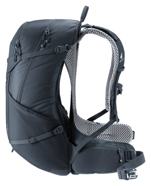 Deuter Futura 27 side view of the arched spring steel frame and suspended back mesh