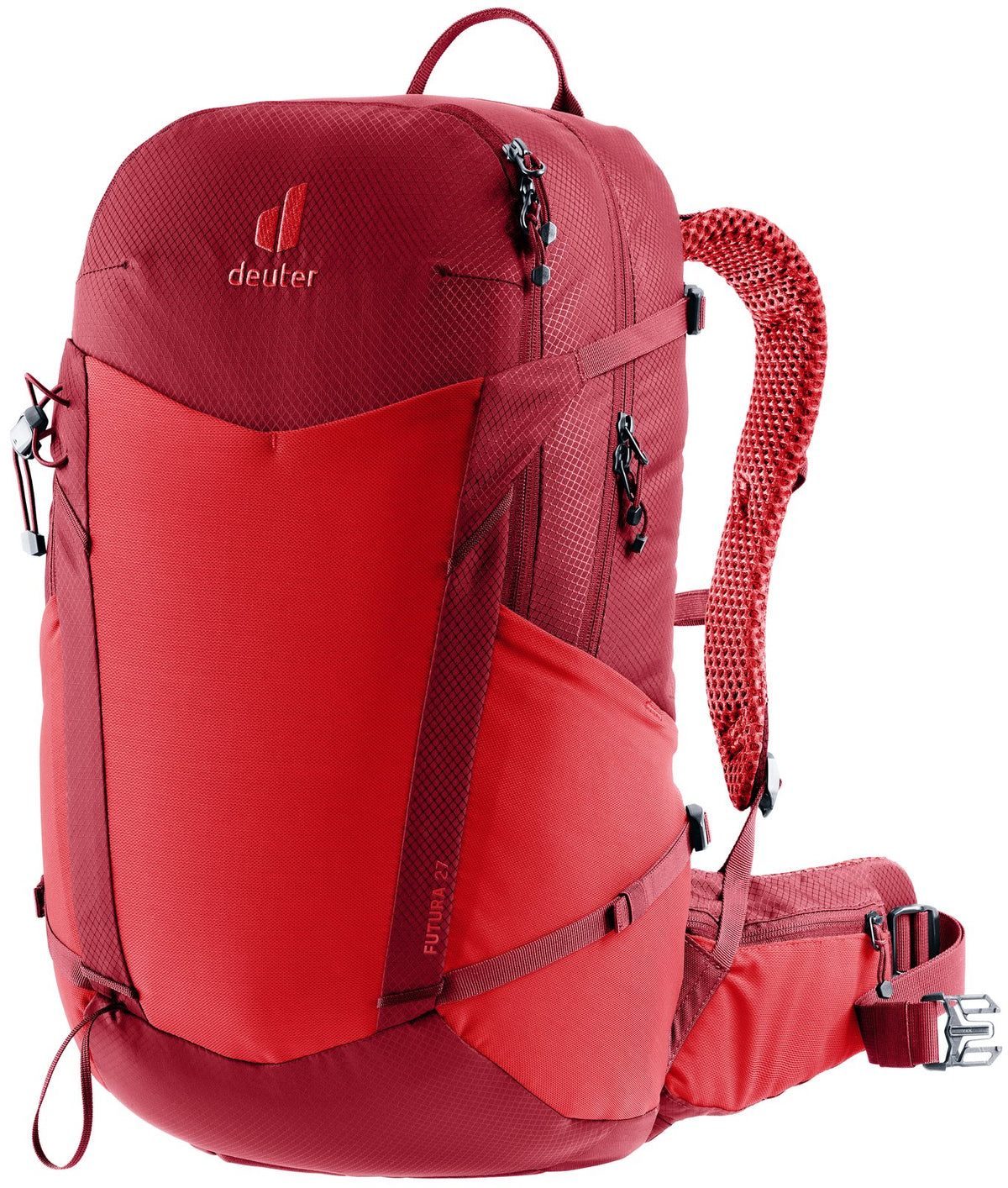 Deuter Futura 27 in Cherry Masala, red hiking backpack with darker red trim