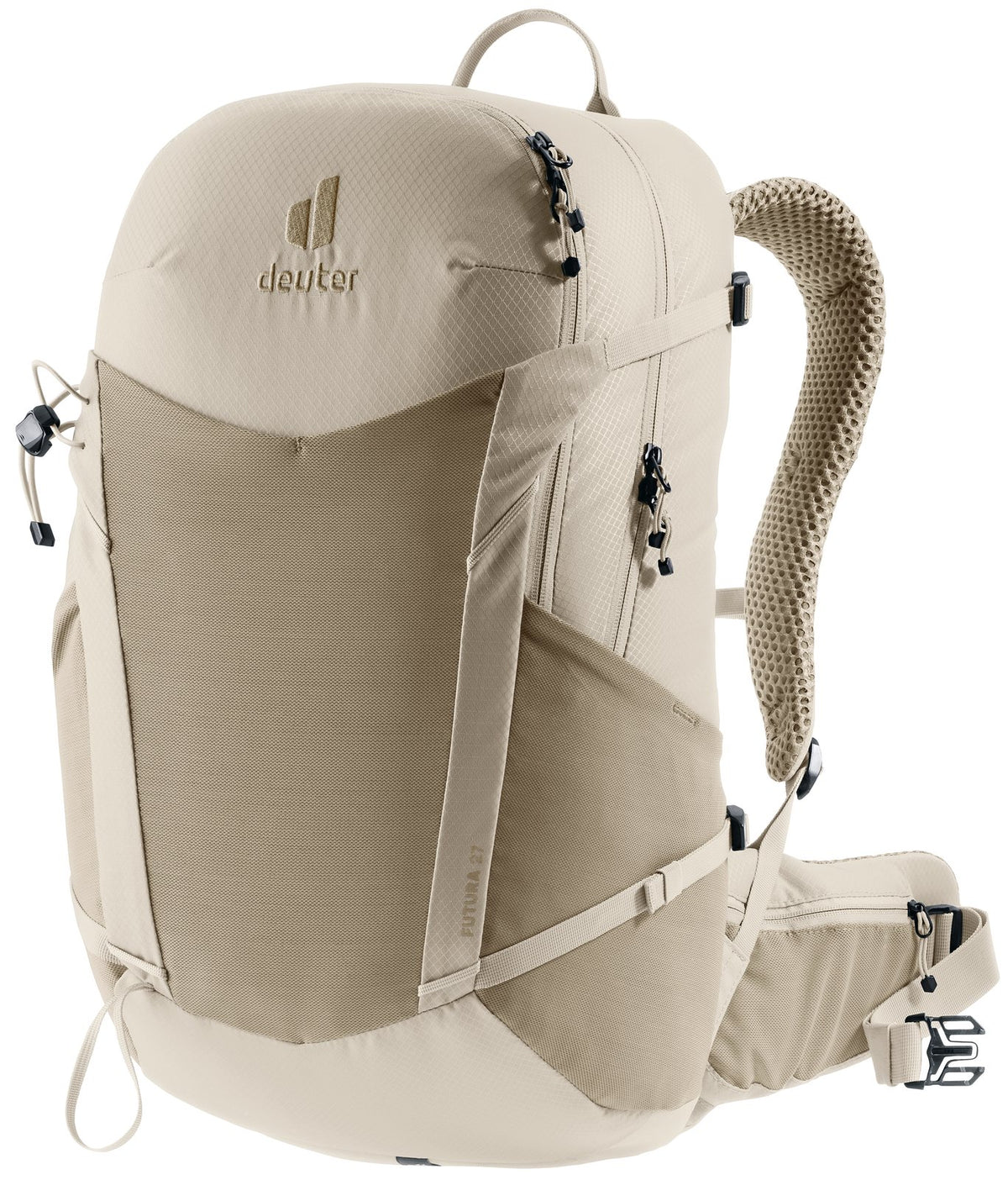 Deuter Futura 27 in Greystone Alu, sand-coloured hiking daypack with matching mesh harness