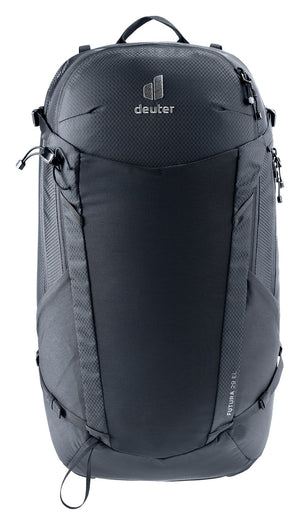 Deuter Futura 29 EL in Black, straight-on front view of the mesh front pocket