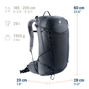 Deuter Futura 29 EL size guide: 60 x 28 x 20 cm, 29 litres, 1350 g, for heights 185-205 cm