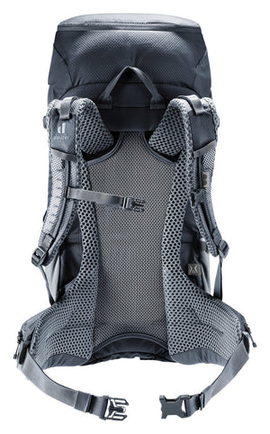 Back of the Deuter Futura 30 SL showing the Aircomfort mesh panel and hip fins