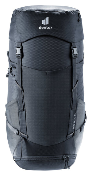 Deuter Futura 30 SL in Black, straight-on front view of the mesh front pocket