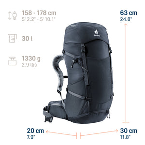 Deuter Futura 30 SL size guide: 30 L, 1330 g, for body heights 158-178 cm