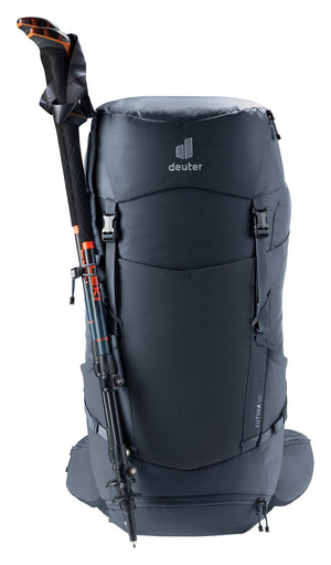 Deuter Futura 32 with folded trekking poles on the side ice axe and pole attachment