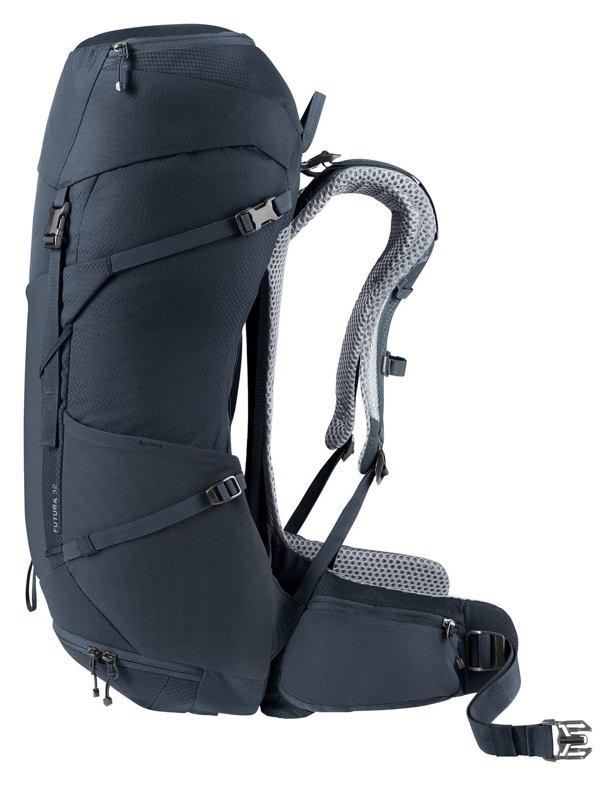 Deuter Futura 32 side view with compression straps and stretch side pocket