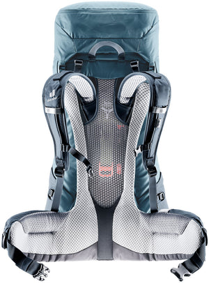 Back of the Deuter Futura Air Trek 50+10 showing the Aircomfort mesh and VariFlex hip fins