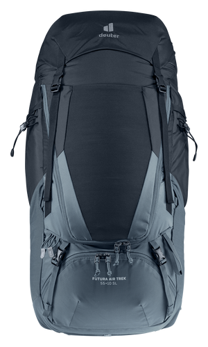 Deuter Futura Air Trek 55+10 SL in Black Graphite, straight-on front view