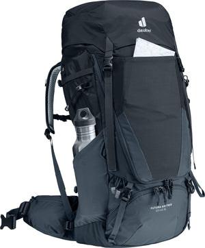 Deuter Futura Air Trek 55+10 SL with a map in the front pocket and bottle in the side pocket