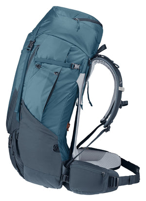 Deuter Futura Air Trek 60+10 side view of the stretch side pocket and hip fin
