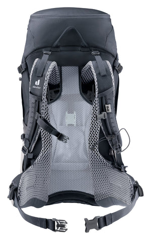 Back of the Deuter Futura Pro 30 SL showing the full-length Aircomfort mesh and hip fins
