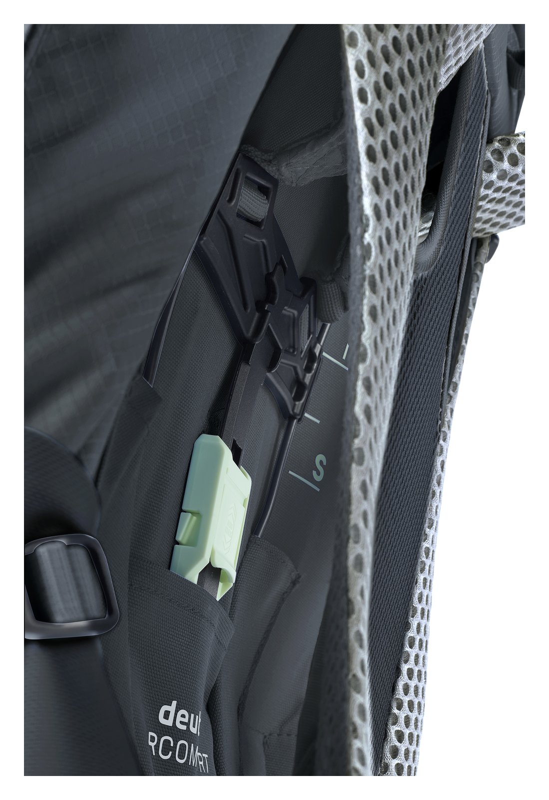 Close-up of the VariClick back length slider on the Deuter Futura Pro 30 SL