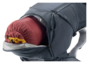Deuter Futura Pro 34 SL bottom compartment unzipped with a sleeping bag inside