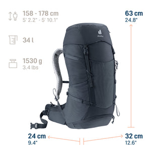 Deuter Futura Pro 34 SL size guide: 34 L, 1530 g, for body heights 158-178 cm