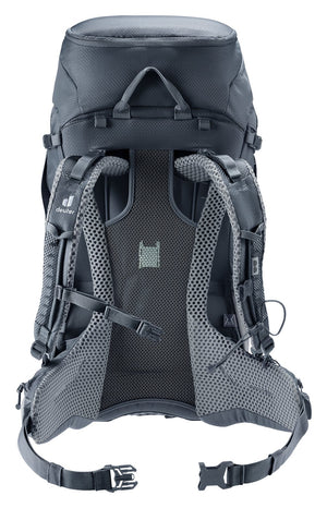 Back of the Deuter Futura Pro 34 SL showing the full-length Aircomfort mesh and hip fins