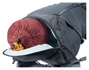 Deuter Futura Pro 36 bottom compartment open with a sleeping bag inside