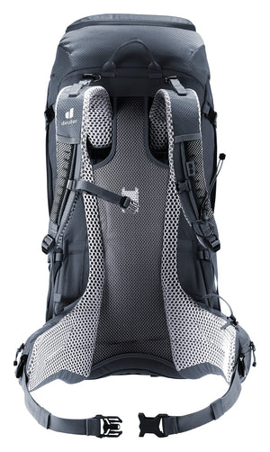 Back of the Deuter Futura Pro 36 showing the full-length Aircomfort mesh and hip fins