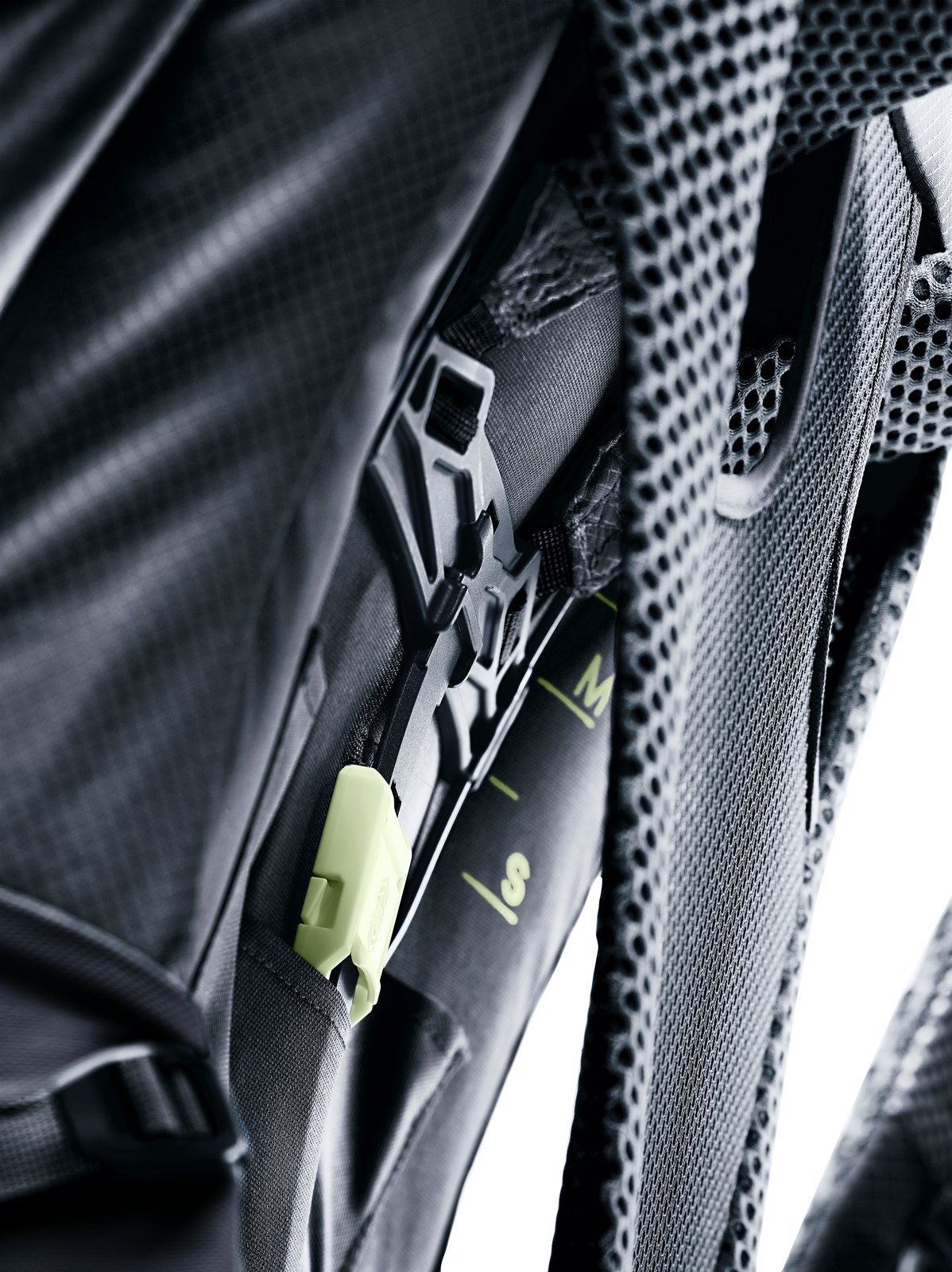 Close-up of the VariClick back length adjuster on the Deuter Futura Pro 36 frame