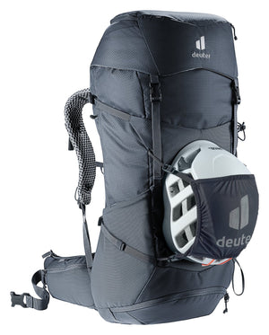 Deuter Futura Pro 36 carrying a helmet in the Deuter mesh helmet holder, sold separately