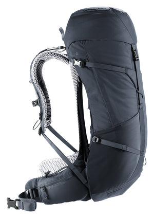 Side profile of the Deuter Futura Pro 36 showing the arched frame and gap behind the mesh back
